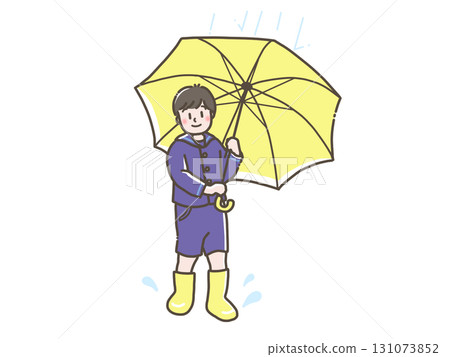 一個男孩拿著雨傘的插圖 一個男孩拿著雨傘的插圖 131073852