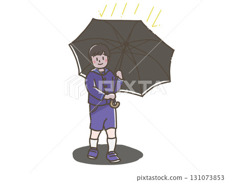 拿著陽傘的男孩的插圖 131073853