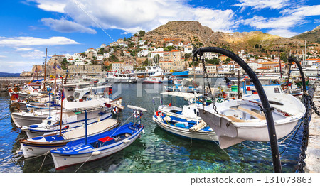 Greek holidays - pictorial port of Hydra island Greek holidays - pictorial port of Hydra island 131073863