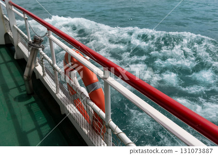 Close-up of a boat interior and waves on Lake Constance, in Germany 131073887