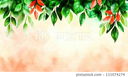 Vibrant Green Leaves with Red Accents on Soft Blurred Background in Natural Style 131074274