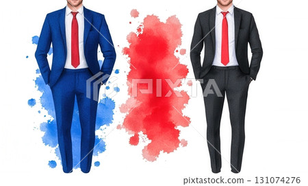 Professional Man in Suit with Red Tie on Colorful Background for Business Concepts 131074276