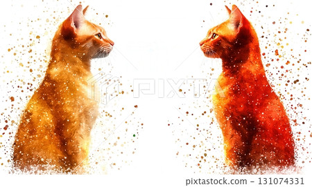 Vibrant Portraits of Two Radiant Cats with Colorful Glitter Backgrounds Vibrant Portraits of Two Radiant Cats with Colorful Glitter Backgrounds 131074331