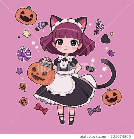 Halloween black cat maid character cute girl illustration 131074800
