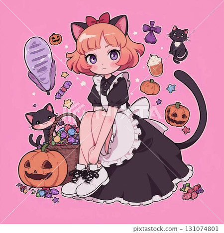 Halloween black cat maid character cute girl illustration 131074801