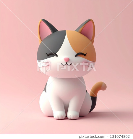 3D illustration of a cute calico cat 131074802