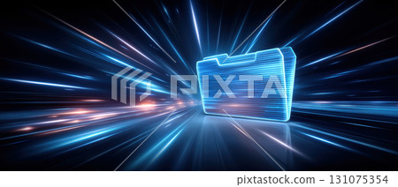 Neon folder digital folder data transfer futuristic storage blue light speed motion glowing lines technology Neon folder digital folder data transfer futuristic storage blue light speed motion glowing lines technology 131075354
