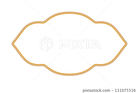 Luxury shining golden 3d frame. Gold Indian window, oriental seal, stamp, Arabic decorative element. Elegant border for awards, certificate, grand opening, greeting card, posters. Vector illustration 131075516