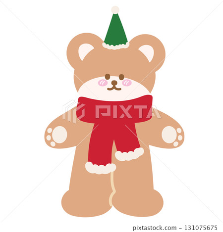 Cute Christmas illustration of teddy bear wearing red scarf and party hat for Christmas decoration, festive winter season, sticker, animal, zoo, souvenir shop, cartoon character, standee, patch, card Cute Christmas illustration of teddy bear wearing red scarf and party hat for Christmas decoration, festive winter season, sticker, animal, zoo, souvenir shop, cartoon character, standee, patch, card 131075675