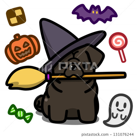 Black pug in Halloween costume Black pug in Halloween costume 131076244