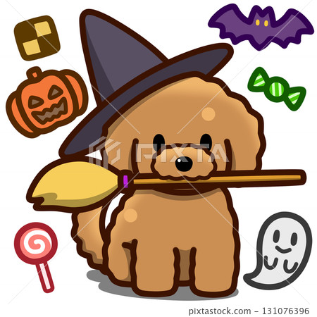 Apricot toy poodle in Halloween costume Apricot toy poodle in Halloween costume 131076396