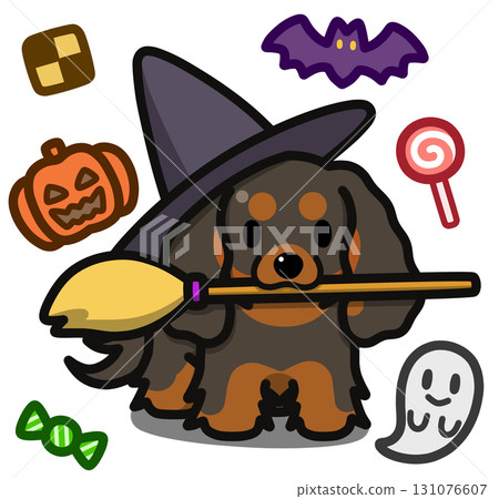 Black and tan Cavalier King Charles Spaniel in Halloween costume Black and tan Cavalier King Charles Spaniel in Halloween costume 131076607