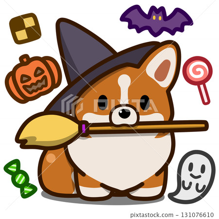 Red and white corgi in Halloween costume 131076610