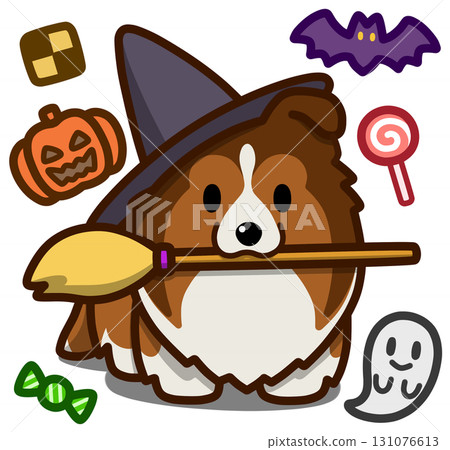 Sable Sheltie or Rough Collie in Halloween costume Sable Sheltie or Rough Collie in Halloween costume 131076613
