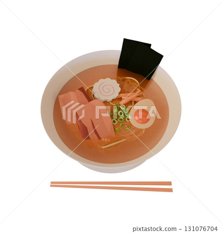透明背景的拉麵 3D 插圖 131076704