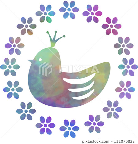 Beautiful watercolor floral wreath and crown bird icon image illustration 131076822