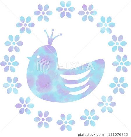 Beautiful watercolor floral wreath and crown bird icon image illustration 131076823