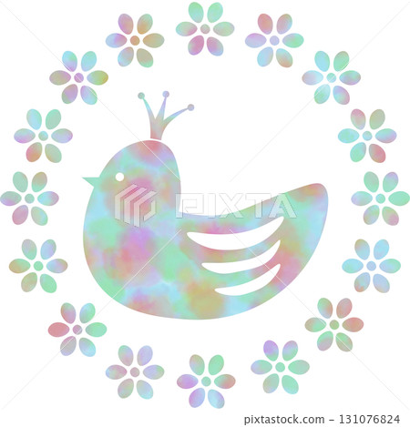 Beautiful watercolor floral wreath and crown bird icon image illustration 131076824