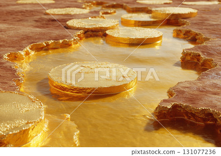 Thai style wallpaper, Mangrove roots stretch infinitely in surreal fractal pattern illuminated by blue and pink light, creating mysterious and enchanting tropical forest atmosphere 131077236