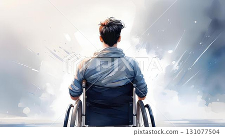 composite image of young businessman with wheelchair composite image of young businessman with wheelchair 131077504