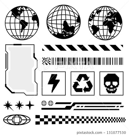 Streetwear Graphic Elements Futuristic Tech and Globe Set 131077530