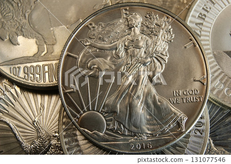 United States silver investment coin on silver coins. Business and investment. Liberty 2016. United States silver investment coin on silver coins. Business and investment. Liberty 2016. 131077546