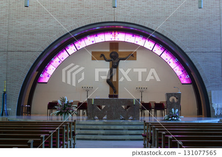 Main altar in the Votive church of the Holy Mother of Freedom in Zagreb, Croatia 131077565