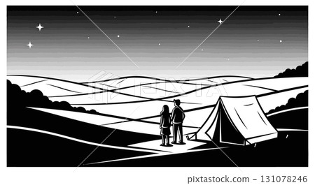 Romantic Couple Stargazing at Night Campsite 131078246