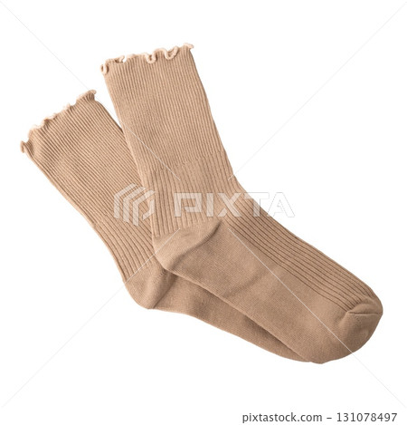 Beige knit socks with ruffled edge 131078497
