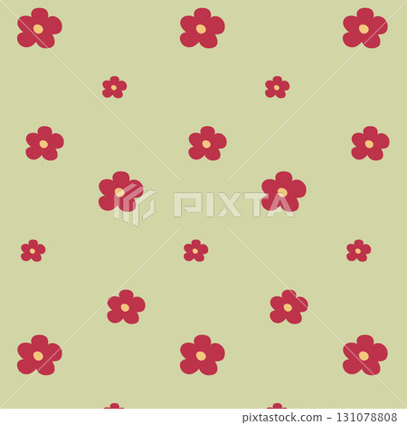 Seamless Pattern with Red Simple Flowers on Light Background Seamless Pattern with Red Simple Flowers on Light Background 131078808