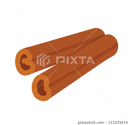 Flat vector illustration of cinnamon sticks. Warm brown tones, simple cartoon style. Perfect for autumn and winter designs, seasonal decorations, recipes, hot drinks, cozy themes, and holiday projects 131078814