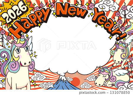 2026年新年相框賀卡「Yurukawa Unicorn」新年快樂(無註解) 2026年新年相框賀卡「Yurukawa Unicorn」新年快樂(無註解) 131078850