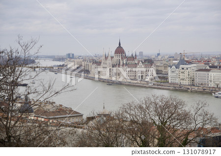 Budapest, Hungary, March 3, 2019: Hungarian Parliament Building Viewed from Buda Castle Budapest, Hungary, March 3, 2019: Hungarian Parliament Building Viewed from Buda Castle 131078917