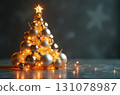Christmas tree made of silver balls with garland 131078987