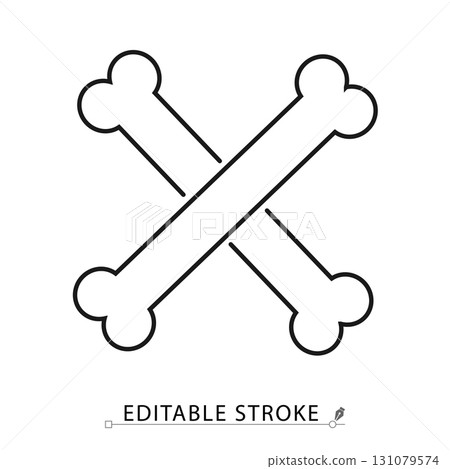 A crossed bones icon in minimalist style with editable stroke. Halloween element, pirate symbol, spooky decoration, gothic design, horror theme, anatomy graphic, skeleton detail, outline illustration 131079574