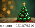 Christmas tree made of green Christmas balls 131079810