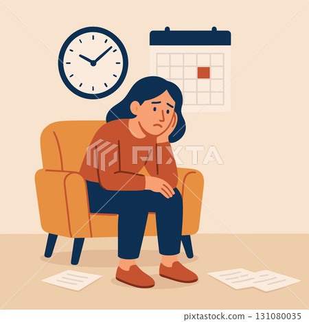 The girl procrastinates and can't get started with work 131080035