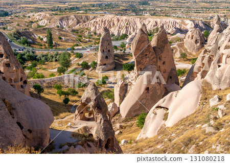 Volcanic rock formations landscape in Cappadocia, place of residence of ancient Christians Volcanic rock formations landscape in Cappadocia, place of residence of ancient Christians 131080218