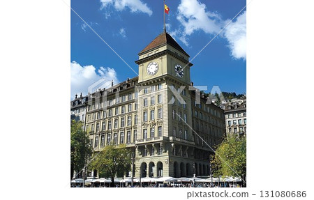 Bern's Zeitglockenturm: A historic clock tower against a vibrant 131080686