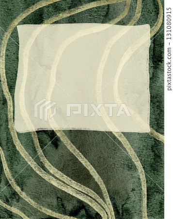 Watercolor abstract frame of green leaves texture. Hand painted invitation template, holiday illustration. For design, print, fabric or background. 131080915