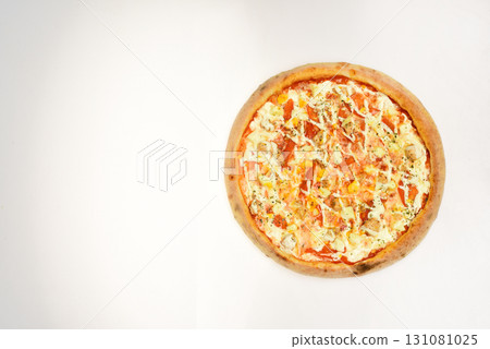 Spicy pizza with sauce and seasoning. Italian food and menu Spicy pizza with sauce and seasoning. Italian food and menu 131081025