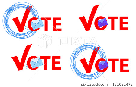 concept Vote by mail. Icon red envelope with blue word Vote. 131081472