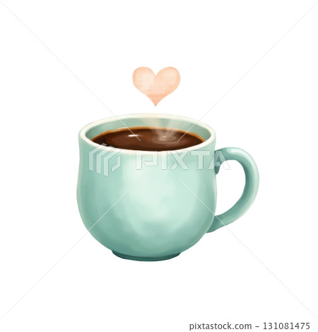 A Cup of Love Illustration with Steaming Coffee and Heart A Cup of Love Illustration with Steaming Coffee and Heart 131081475