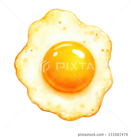 A sunny side up egg illustration on a black background isolated 131081478