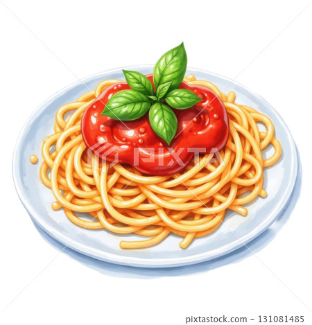 Classic Spaghetti with Tomato Sauce and Basil on White Plate Classic Spaghetti with Tomato Sauce and Basil on White Plate 131081485