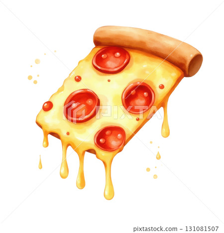 Delicious Pepperoni Pizza Slice with Melting Cheese Isolated Illustration Delicious Pepperoni Pizza Slice with Melting Cheese Isolated Illustration 131081507