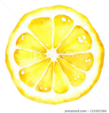 Watercolor Illustration of a Bright Yellow Lemon Slice Detail 131081560