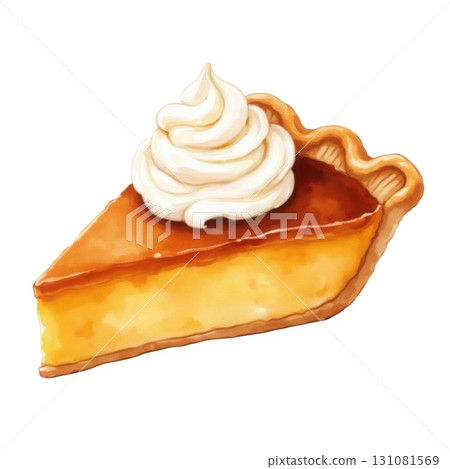 Watercolor Slice of Pumpkin Pie with Whipped Cream Delightful Dessert 131081569