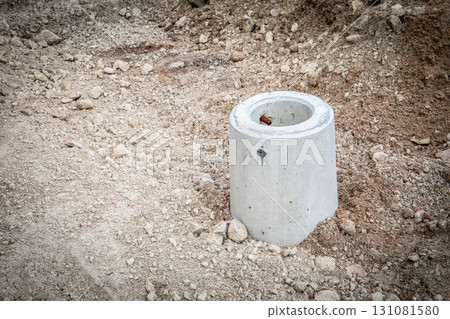 Concrete Foundation Base for Street Light Installation Concrete Foundation Base for Street Light Installation 131081580