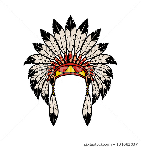 Native indian chief headdress on white background. Vector illustration 131082037